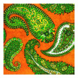 Electric Orange & Green Paisley Wedding Invitation
