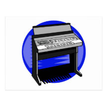 Electric Organ Blue Background Music Graphic Post Card