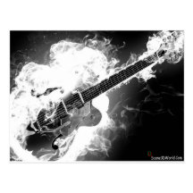 Electric Rockabilly Guitar on Fire Monochrome Post Cards