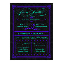 Electric Teal & Purple Poster Style Wedding Invite