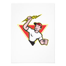 Electrician Construction Worker Cartoon Invitations