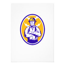Electrician Construction Worker Lightning Bolt Announcement