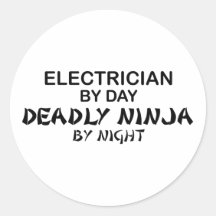 Electrician Deadly Ninja by Night Round Sticker