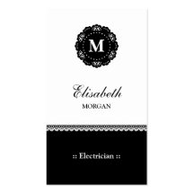 Electrician Elegant Black Lace Monogram Business Card