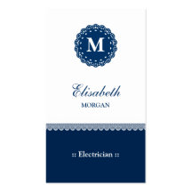 Electrician Elegant Blue Lace Monogram Business Cards