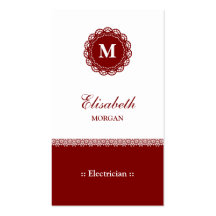 Electrician Elegant Red Lace Monogram Business Card Template