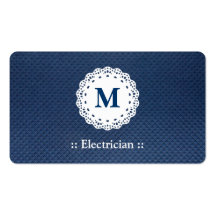 Electrician Lace Monogram Blue Pattern Business Card Template