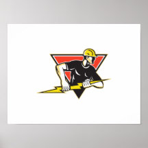 Electrician Lightning Bolt Retro Posters
