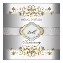 Elegant 25th Anniversary Silver White Gold Templat Custom Invite