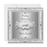 Elegant  25th  Wedding Anniversary White Silver Custom Announcements