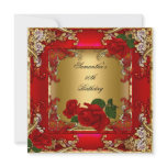 Elegant 50th Birthday Party Gold Red Rose Announcements