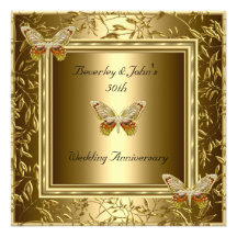 Elegant 50th Wedding Anniversary Gold Butterfly Personalized Announcement