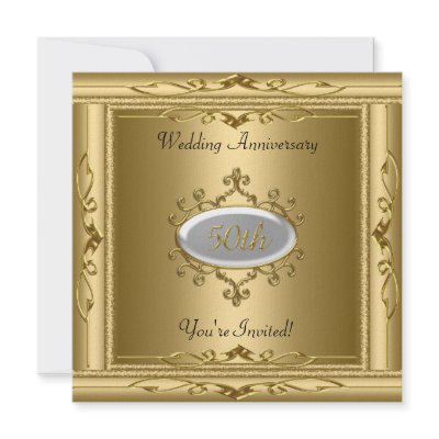 Elegant  50th Wedding Anniversary Gold White Personalized Invite by AllStores