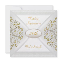 Elegant  50th Wedding Anniversary White Gold Personalized Announcements