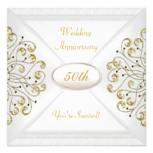 Elegant  50th Wedding Anniversary White Gold Personalized Announcements