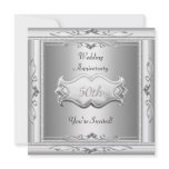 Elegant  50th  Wedding Anniversary White Silver Custom Invite