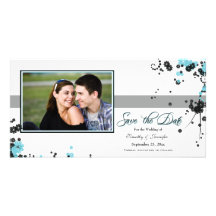 Elegant aqua + black flowers save the date photo picture card