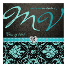 Elegant Aqua blue Class of 2012 Graduation Invites