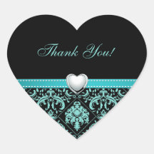 Elegant Aqua Blue Damask "Thank You" Stickers