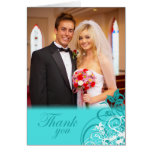 Elegant aqua swirls wedding thank you photo card