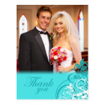 Elegant aqua swirls wedding thank you postcard
