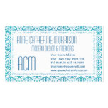 Elegant Aqua Teal Blue Calligraphic Damask Business Card Templates