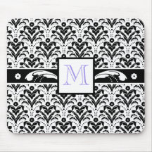 Elegant Art Deco Floral Damask Custom Monogram Mousepads