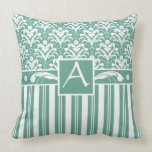Elegant Art Deco Fresh Green Damask and Stripes Throw Pillow