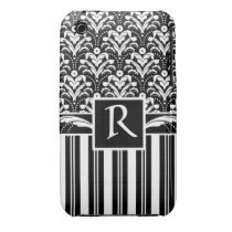 Elegant Art Deco Vintage Floral Damask and Stripes Iphone 3 Case-mate Case