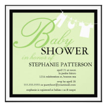 Elegant Baby Shower Clothes Line Green Invitation