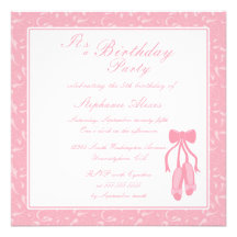 Elegant ballet slippers birthday party invitation