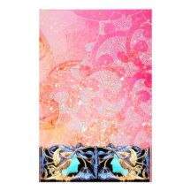 ELEGANT BEAUTY,turquase , pink fuchsia sparkles, Custom Stationery