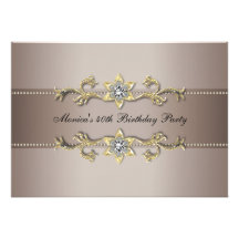 Elegant Beige Gold 40th Birthday Invitation Forty