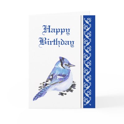 Elegant  Birthday, Blue Jay, Bird Nature Wildlife Greeting Cards by countrymousestudio