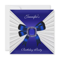 Elegant Birthday Invite Royal Blue Jewel White