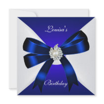 Elegant Birthday Invite Royal Blue Pearl White