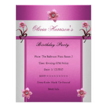 Elegant Birthday Party Pink White Floral Custom Announcement