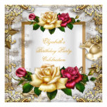 Elegant Birthday Party Roses White Gold Red Pink Announcement
