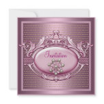 Elegant  Birthday Party Satin Pink Pearl Jewel Announcements