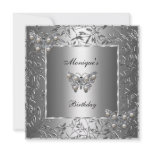 Elegant Birthday Silver Floral Butterfly Jewel 2a Announcement