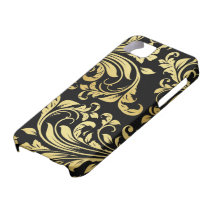 Elegant Black and Gold Damask floral pattern iPhone 5 Covers