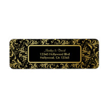 Elegant Black and Gold Damask Custom Return Address Labels
