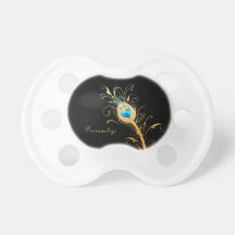 Elegant Black and Gold Peacock Feather Baby Pacifiers