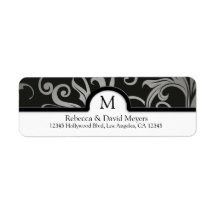 Elegant Black and Grey Abstract with Monogram Custom Return Address Label