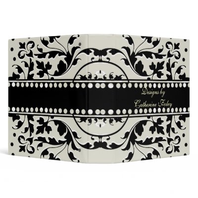 Elegant Black and Ivory Fleur Avery Binder by DizzyDebbie