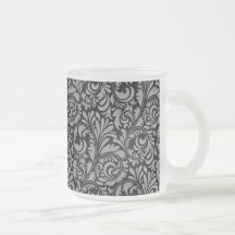 Elegant Black and Silver Damask Floral Pattern Mugs
