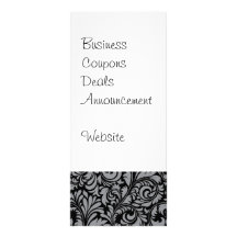 Elegant Black and Silver Damask Floral Pattern Rack Card Design