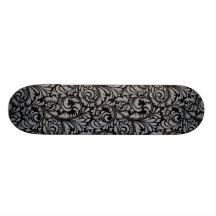 Elegant Black and Silver Damask Floral Pattern Skate Boards