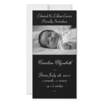 Elegant Black and White Baby Birth Annoucement Photo Cards