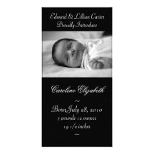 Elegant Black and White Baby Birth Annoucement Photo Cards